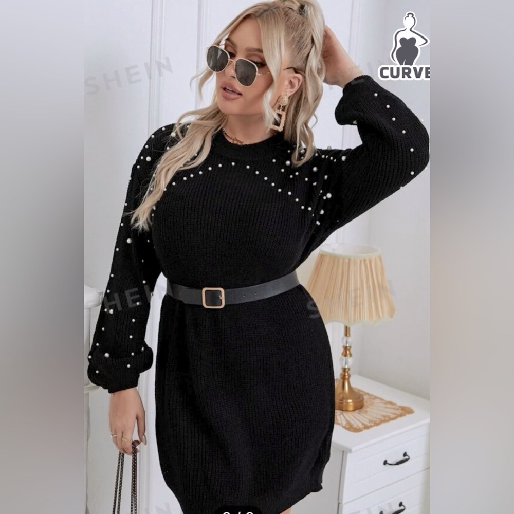 Shein plus brand long sleeve sweater dress with pearls size 2 XL